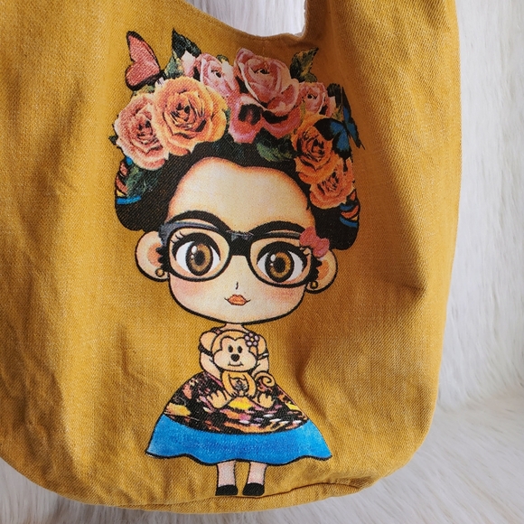 Frida Kalo Yellow Embroidered Women's Tote Bag - Picture 3 of 7
